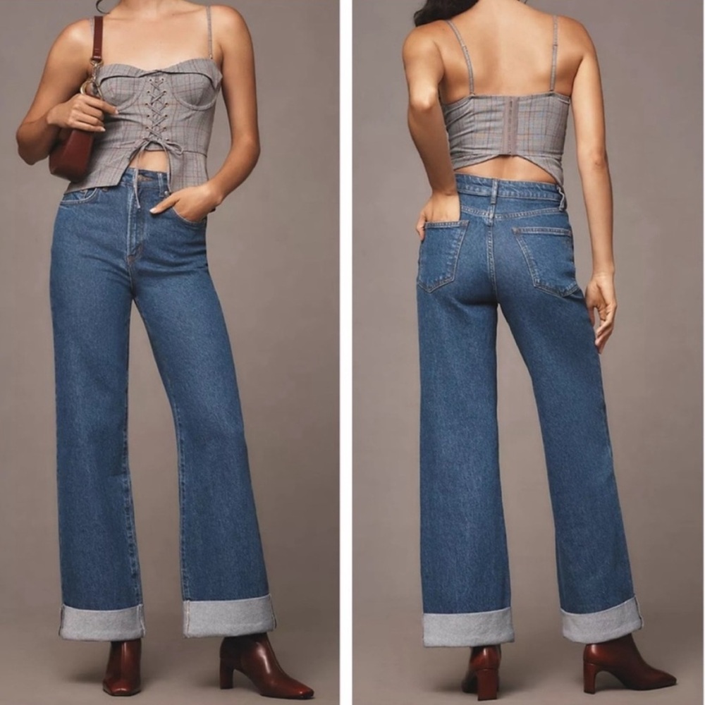 Anthropologie Pilcro The Austyn Wide Leg Cuffed‎ Jeans Blue 29